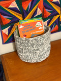 Handmade Crochet Basket: Gray and White Yarn Storage