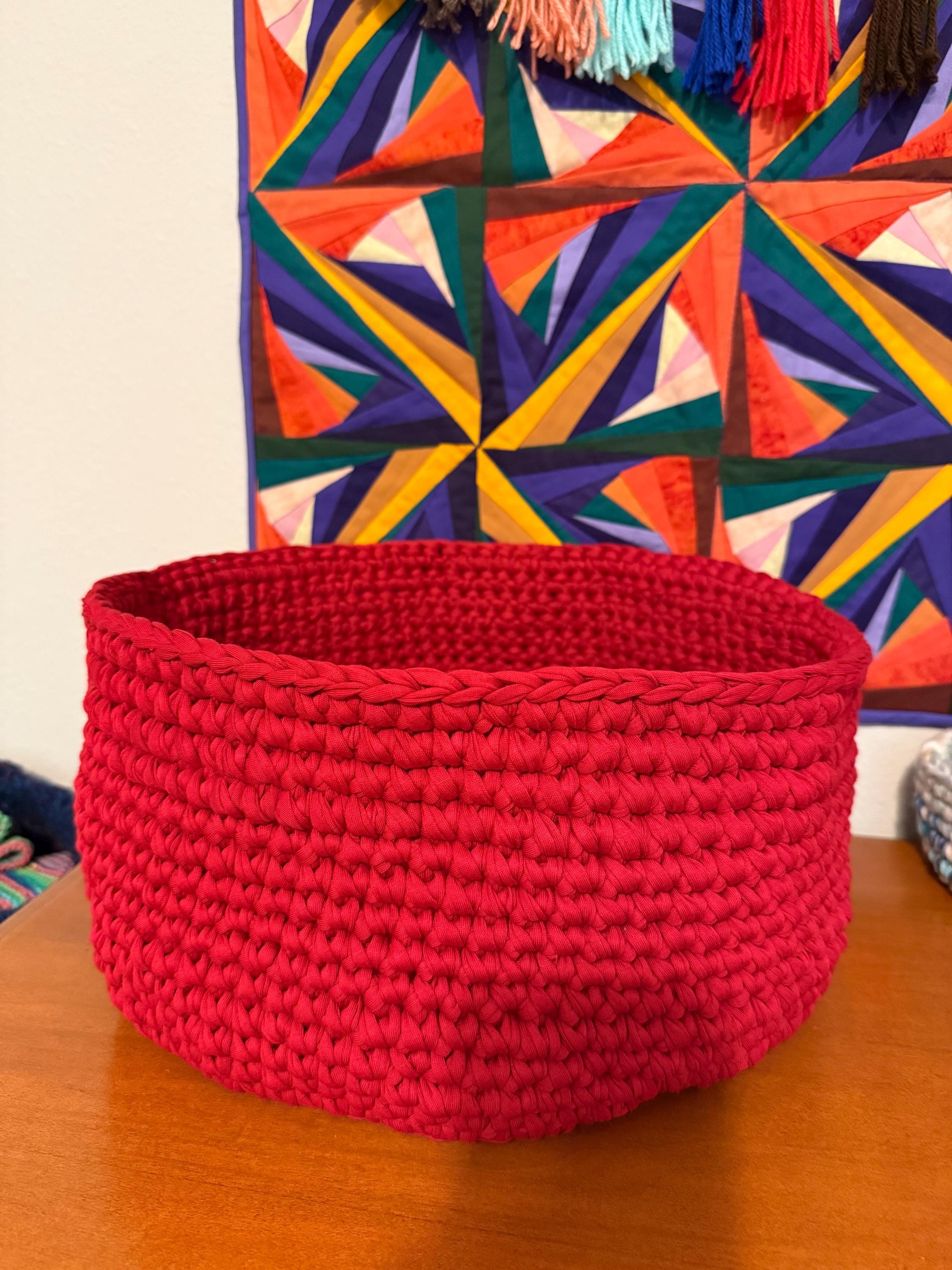 Large Red Crocheted Basket
