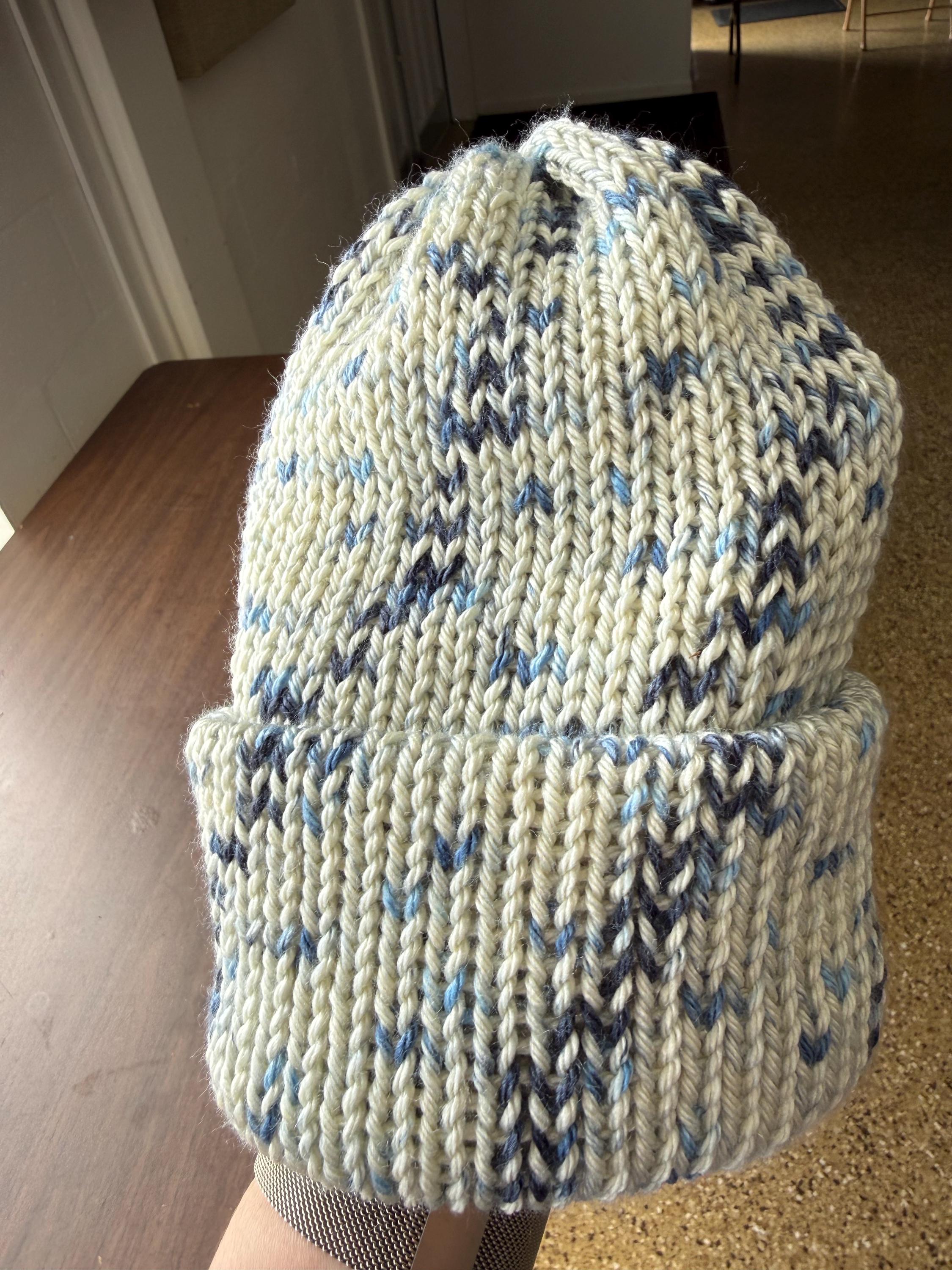 Hand Knit Winter Beanie: Soft Chunky Blue Marled Cap