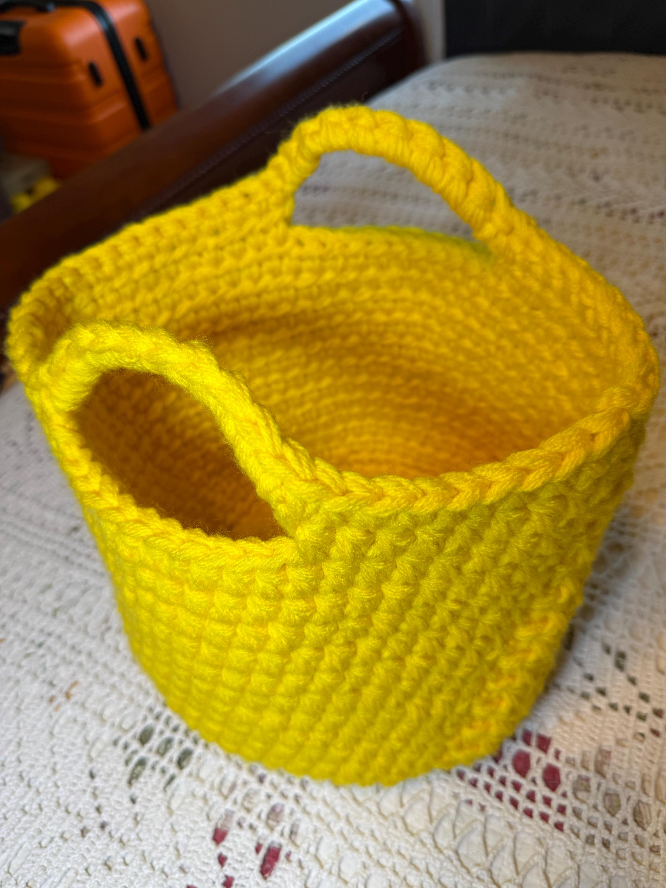 Handmade Yellow Crochet Basket: Acrylic Yarn Storage Bin