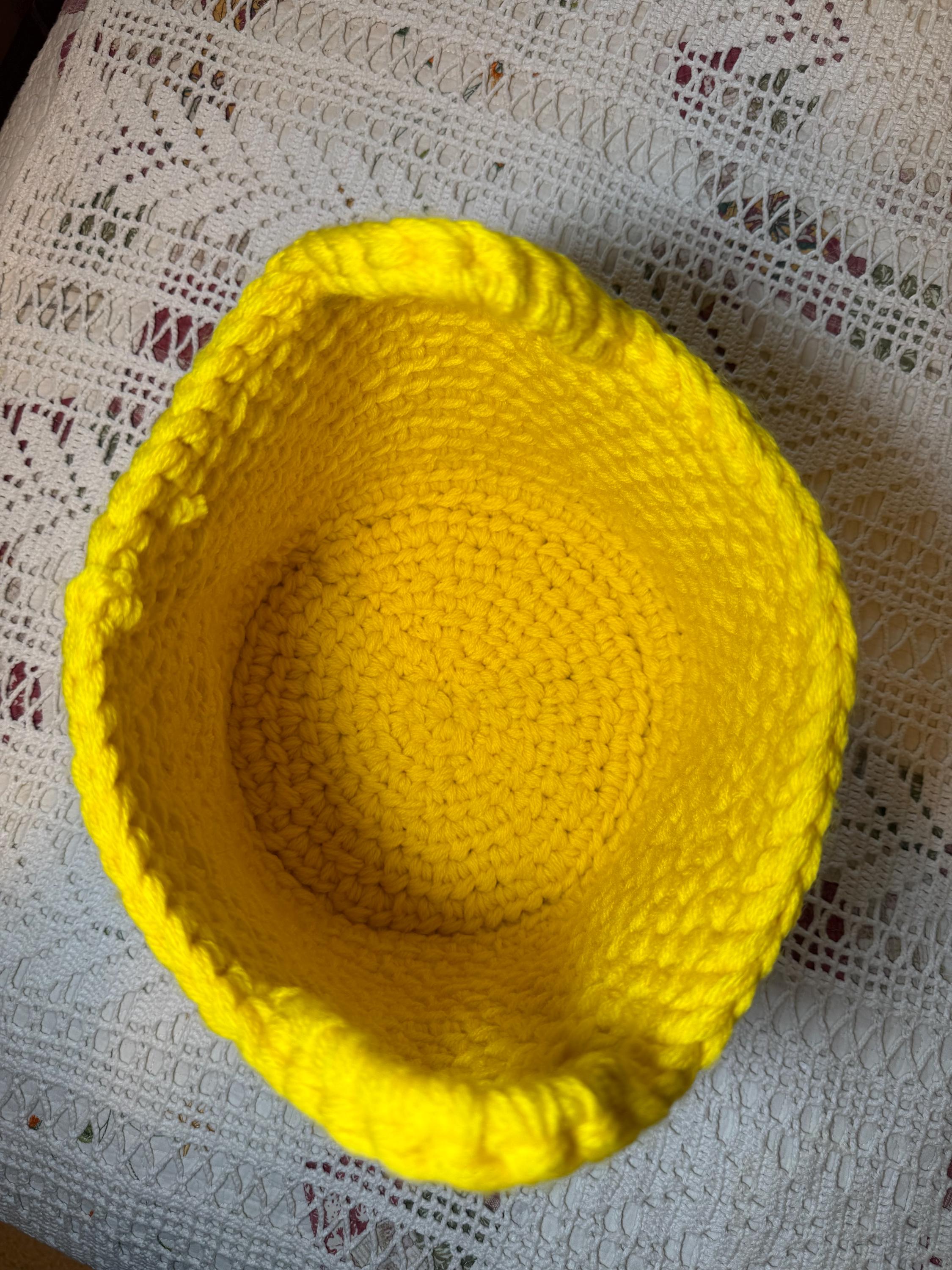 Handmade Yellow Crochet Basket: Acrylic Yarn Storage Bin