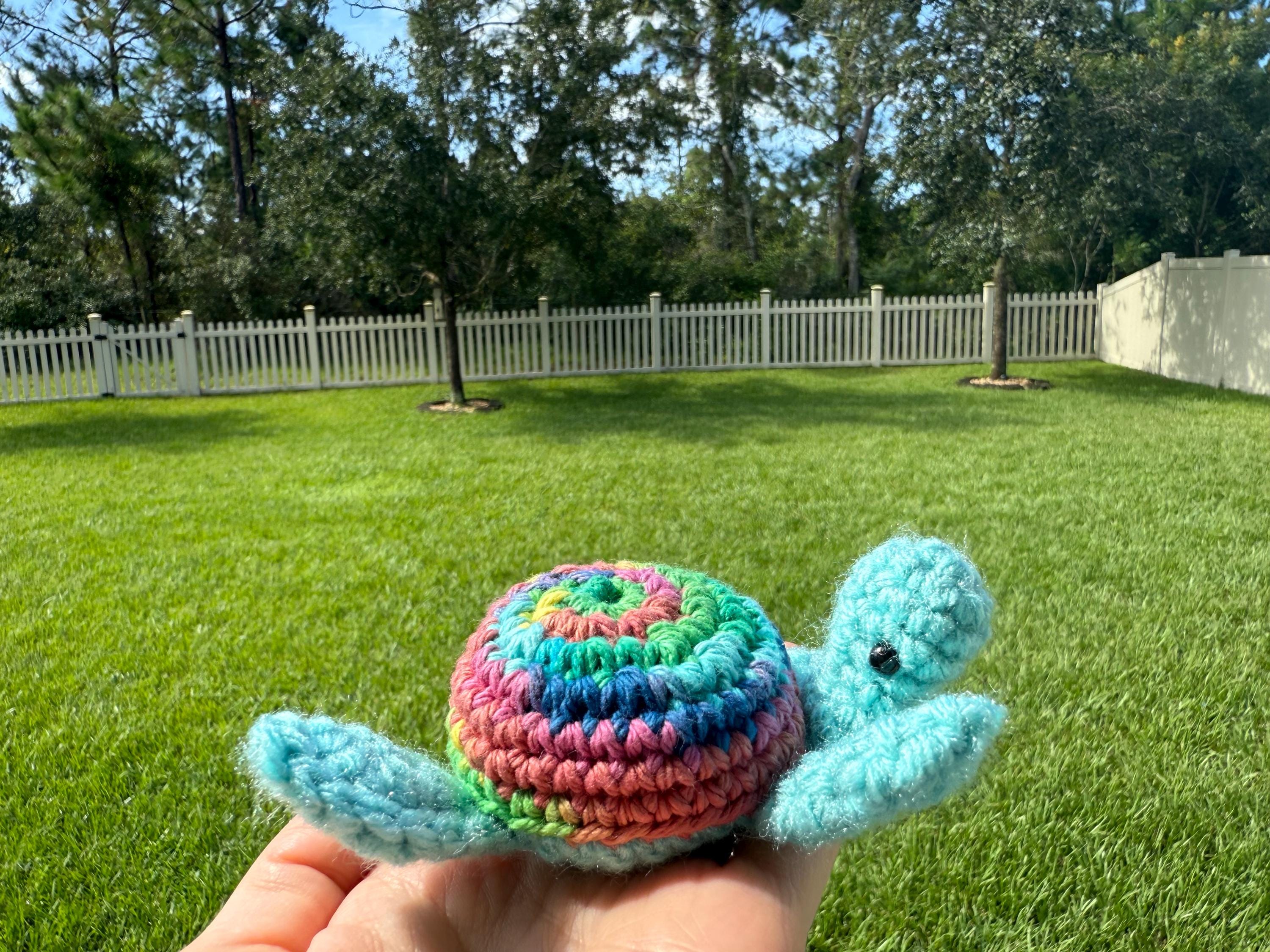 Tropical Crocheted Sea Turtle, Handmade Plushy, Desk Pet, Teacher Gift