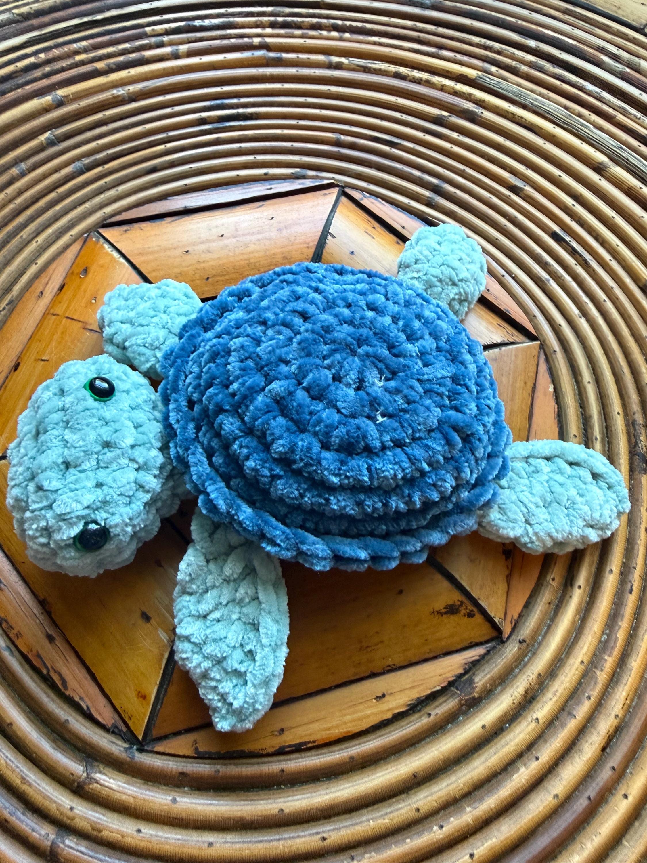 Handmade Velvet Amigurumi Sea Turtle, Soft Blue Ocean Nursery Decor