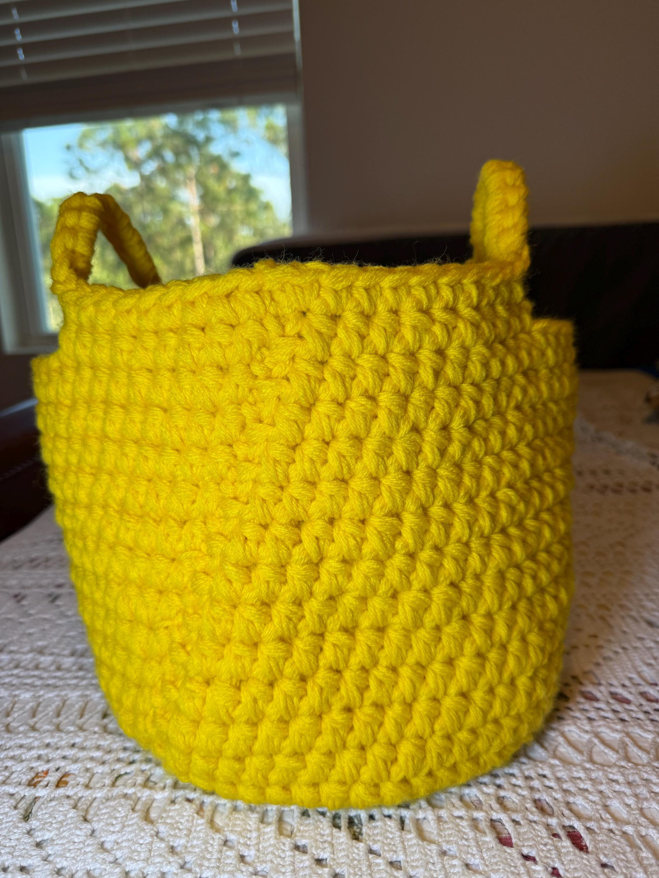 Handmade Yellow Crochet Basket: Acrylic Yarn Storage Bin