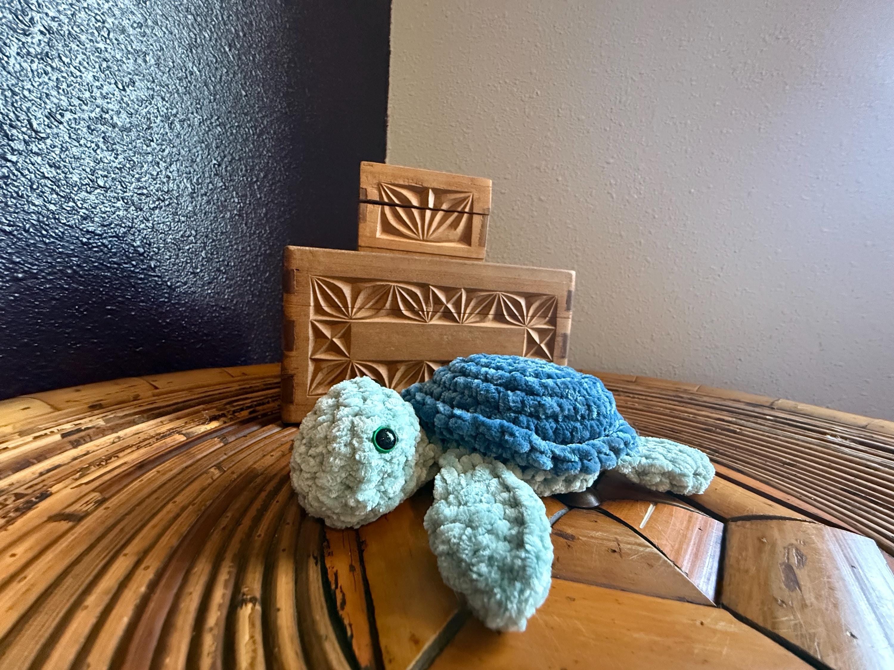 Handmade Velvet Amigurumi Sea Turtle, Soft Blue Ocean Nursery Decor