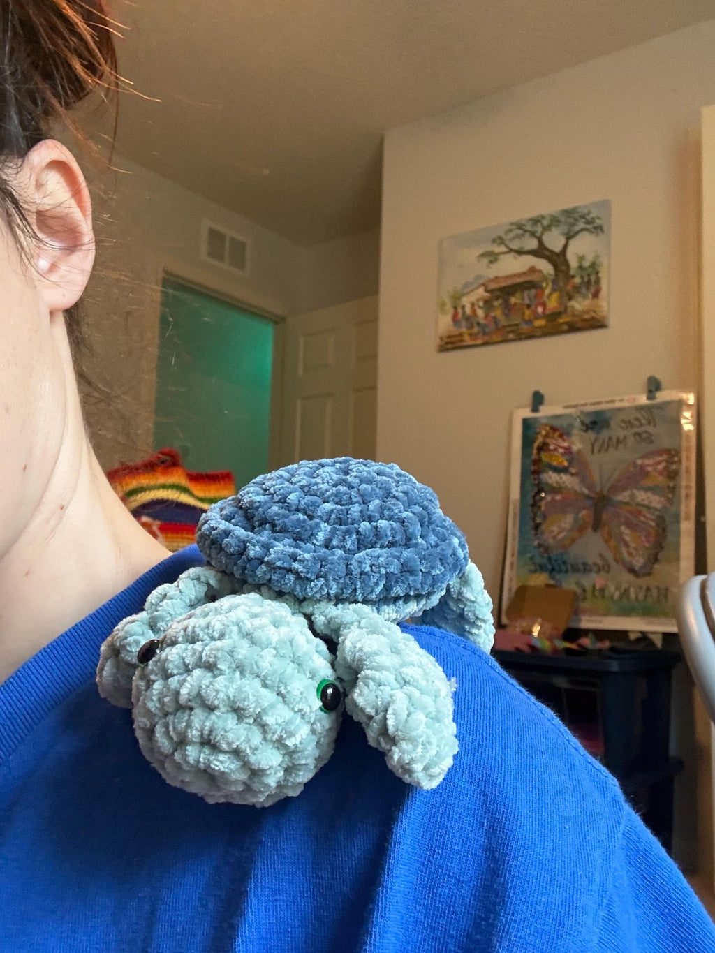 Handmade Velvet Amigurumi Sea Turtle, Soft Blue Ocean Nursery Decor
