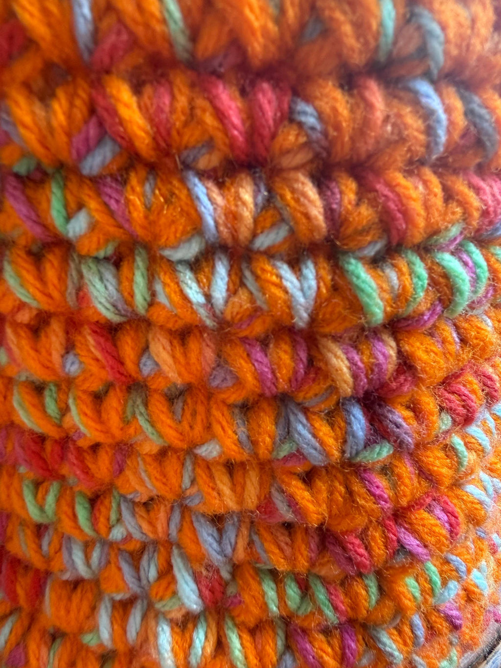 Hand Crocheted Basket, Vibrant Orange With Spring Pastels