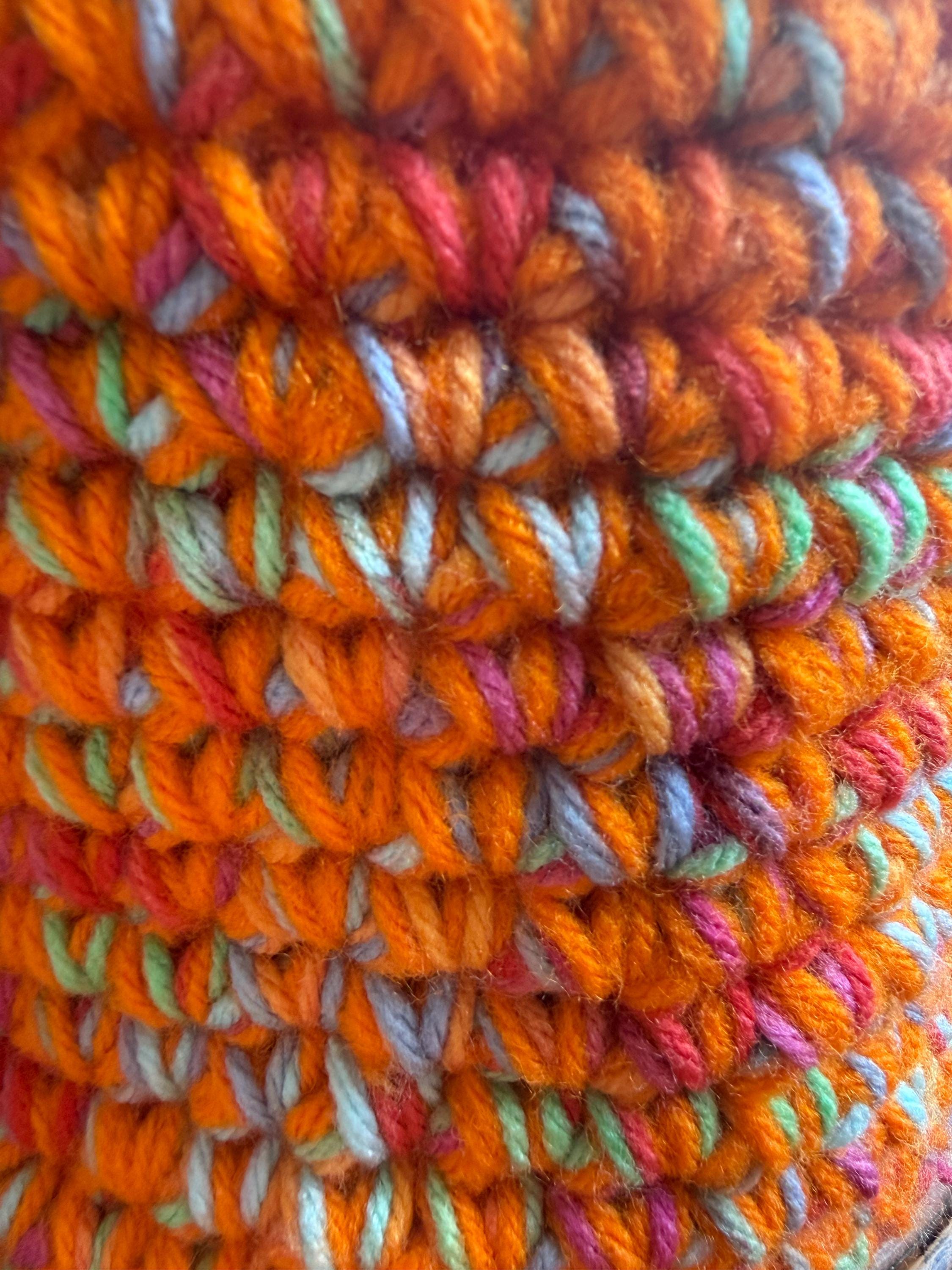 Hand Crocheted Basket, Vibrant Orange With Spring Pastels
