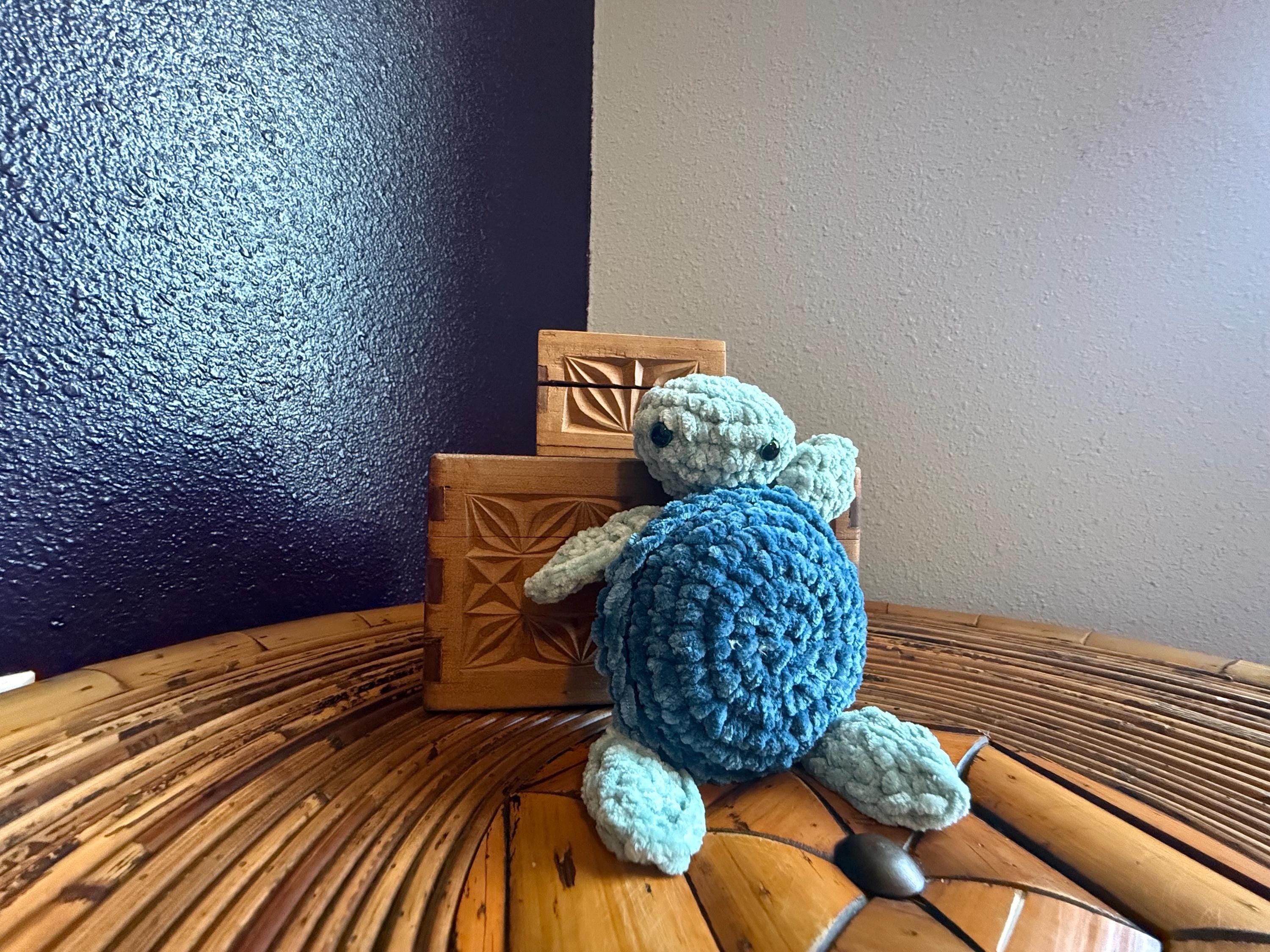 Handmade Velvet Amigurumi Sea Turtle, Soft Blue Ocean Nursery Decor