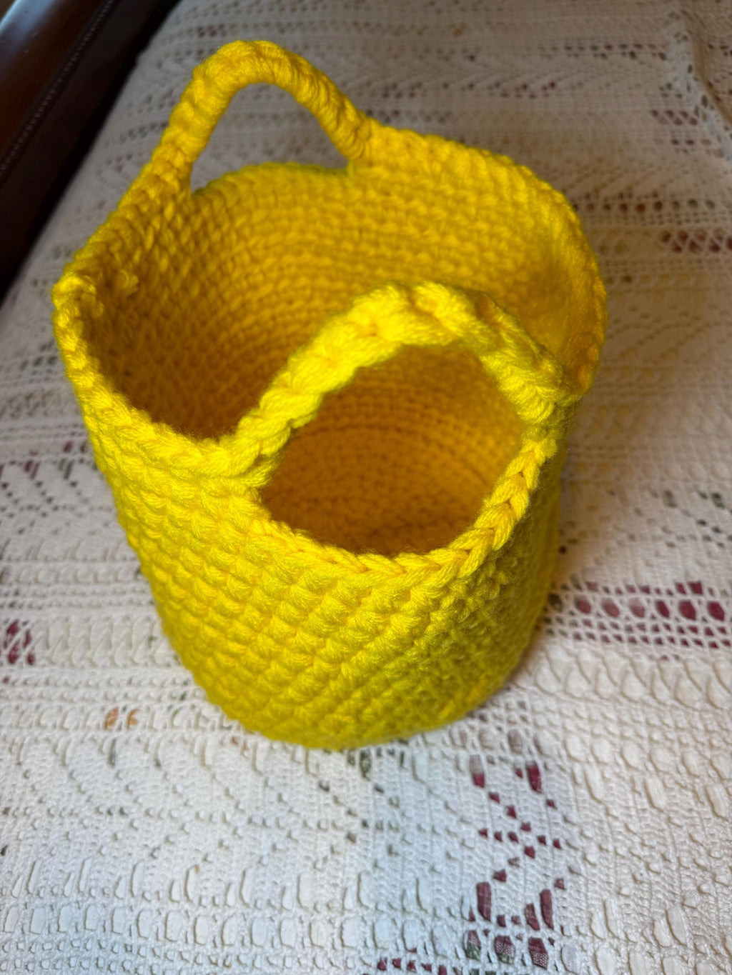 Handmade Yellow Crochet Basket: Acrylic Yarn Storage Bin