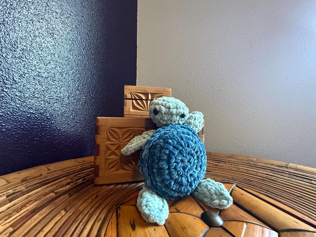 Handmade Velvet Amigurumi Sea Turtle, Soft Blue Ocean Nursery Decor