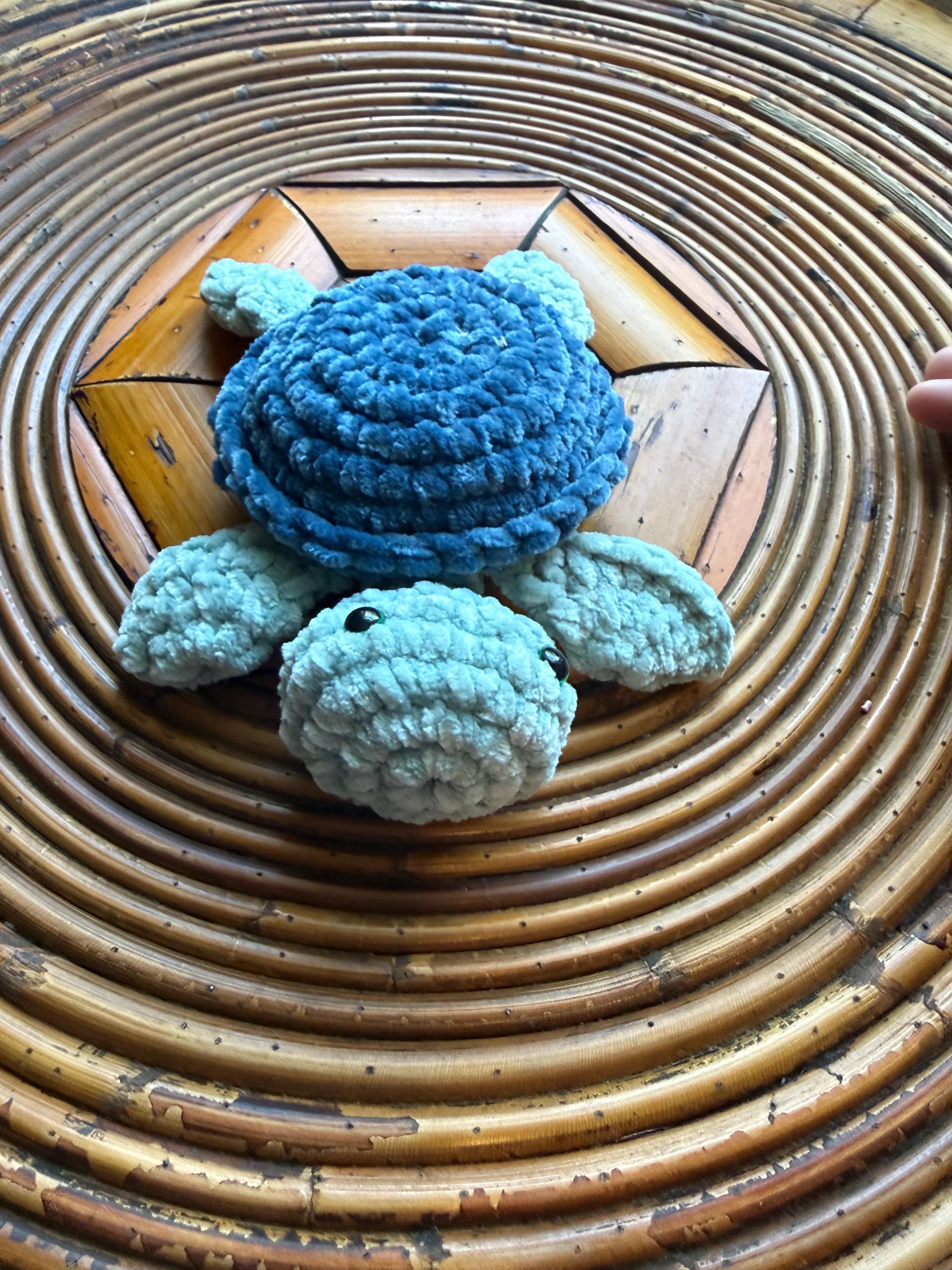 Handmade Velvet Amigurumi Sea Turtle, Soft Blue Ocean Nursery Decor