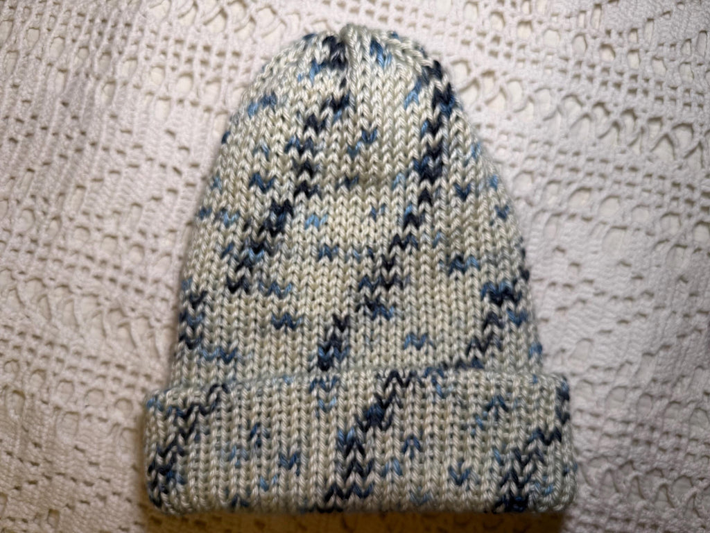 Hand Knit Winter Beanie: Soft Chunky Blue Marled Cap