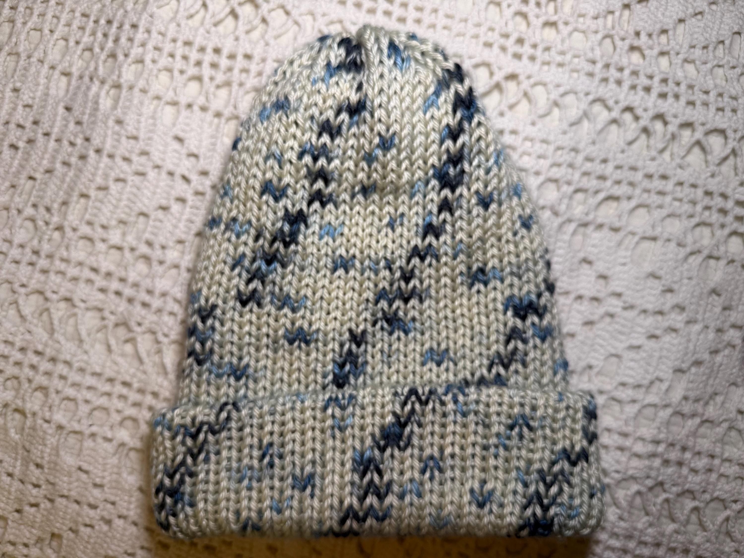 Hand Knit Winter Beanie: Soft Chunky Blue Marled Cap