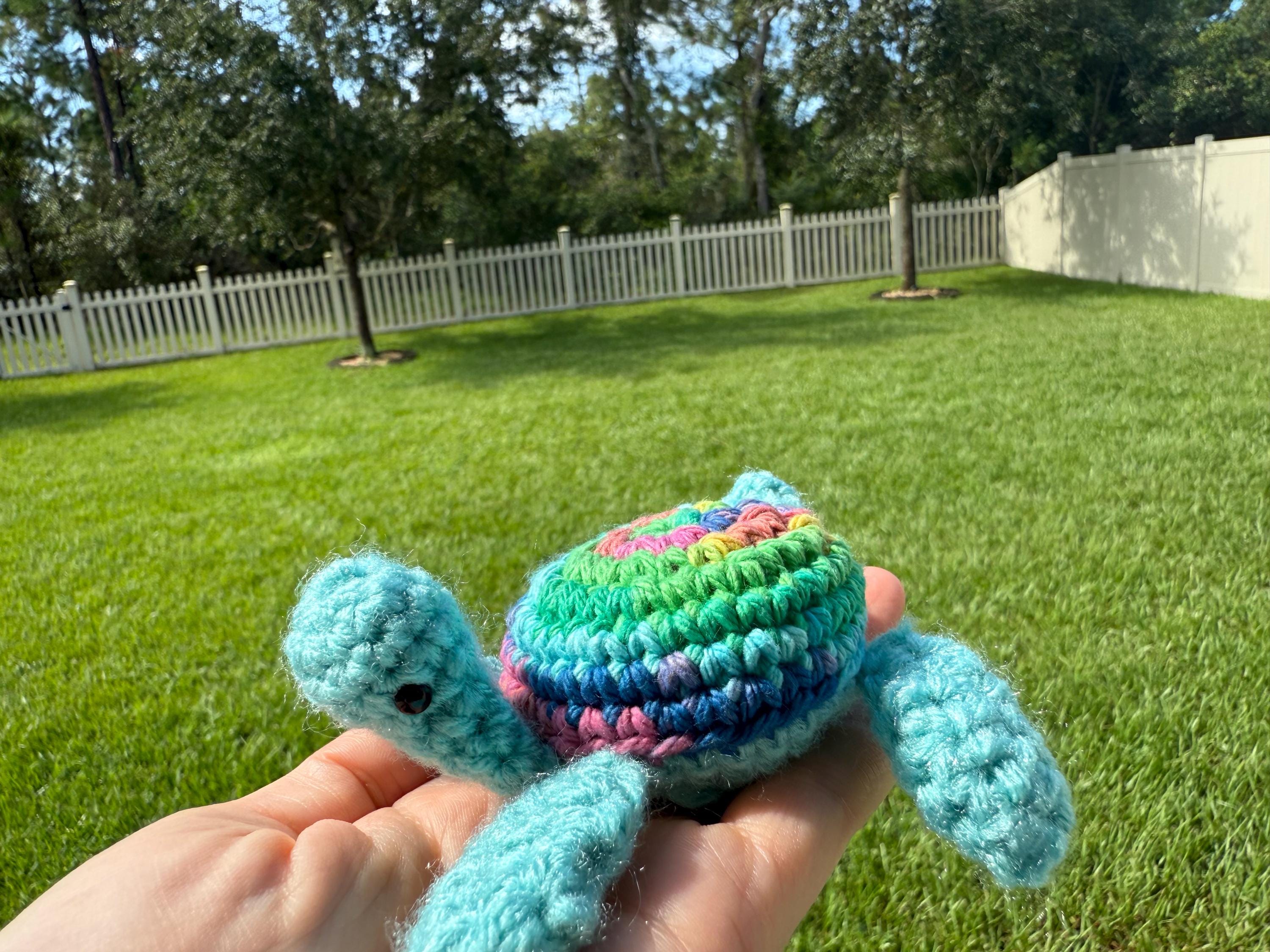 Tropical Crocheted Sea Turtle, Handmade Plushy, Desk Pet, Teacher Gift