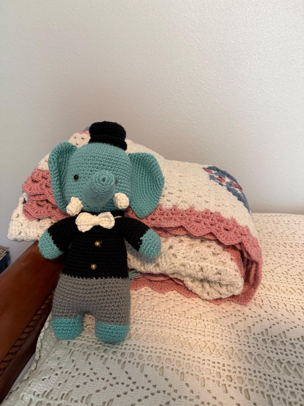 Hand-Crocheted Elephant Plush Toy in Tuxedo, Dapper Amigurumi Stuffed Animal for Nursery Decor
