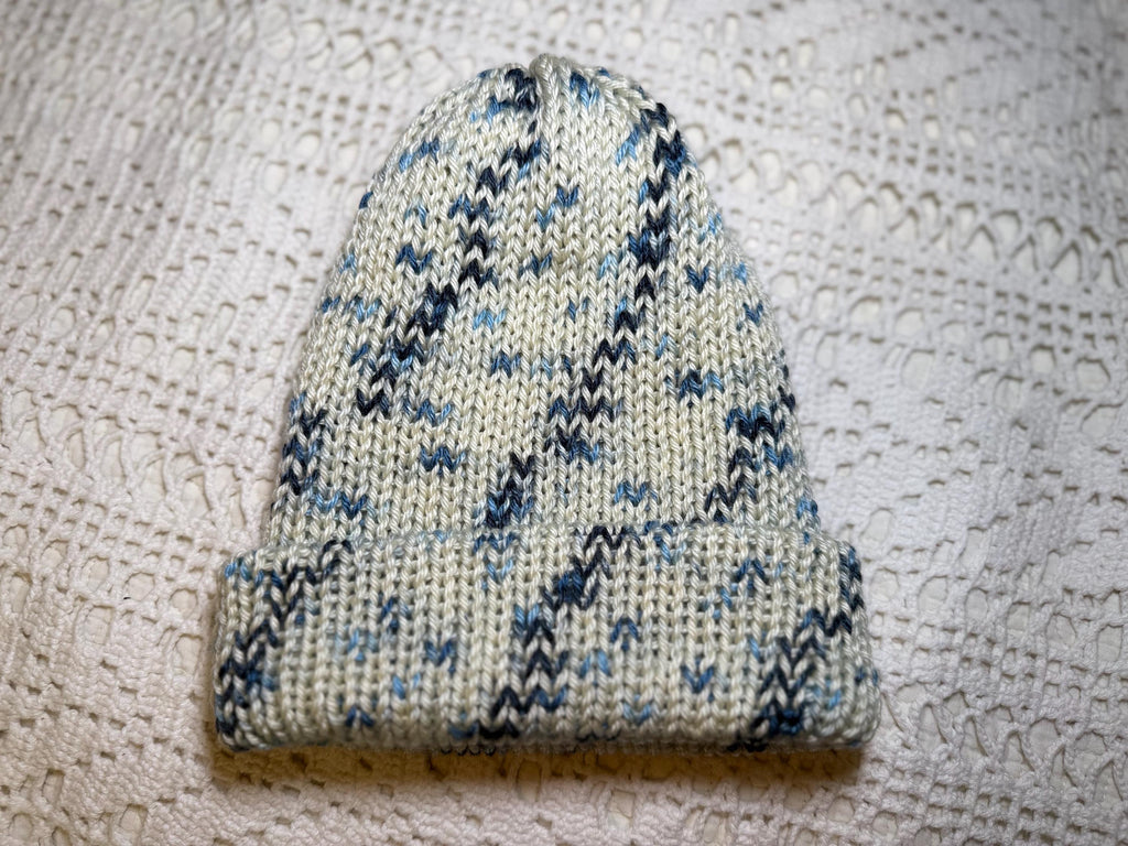 Hand Knit Winter Beanie: Soft Chunky Blue Marled Cap