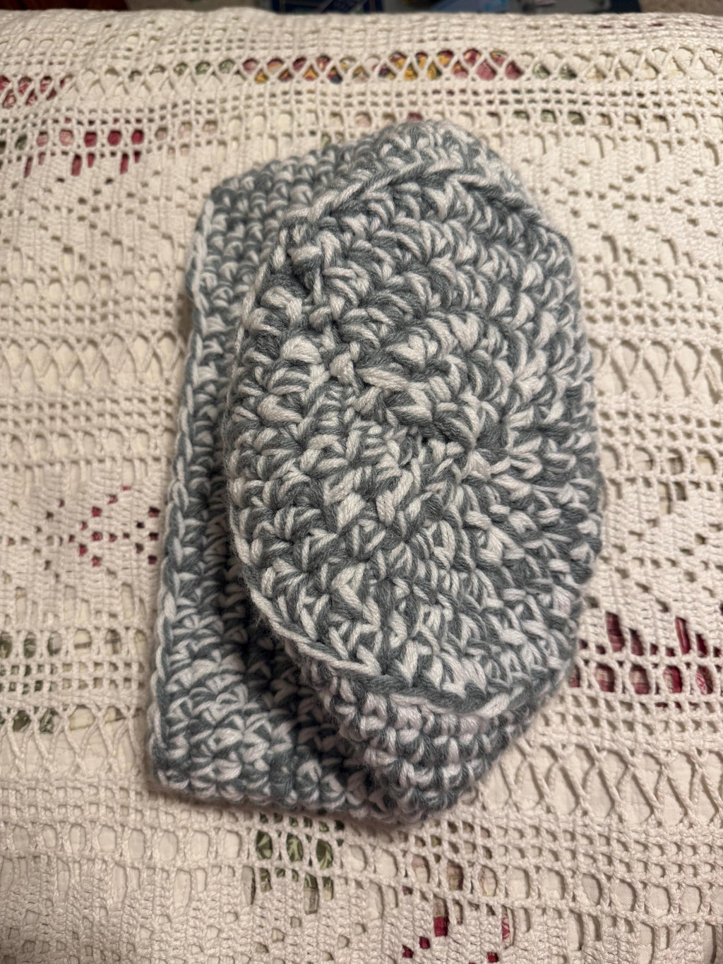 Handmade Crochet Basket: Gray and White Yarn Storage