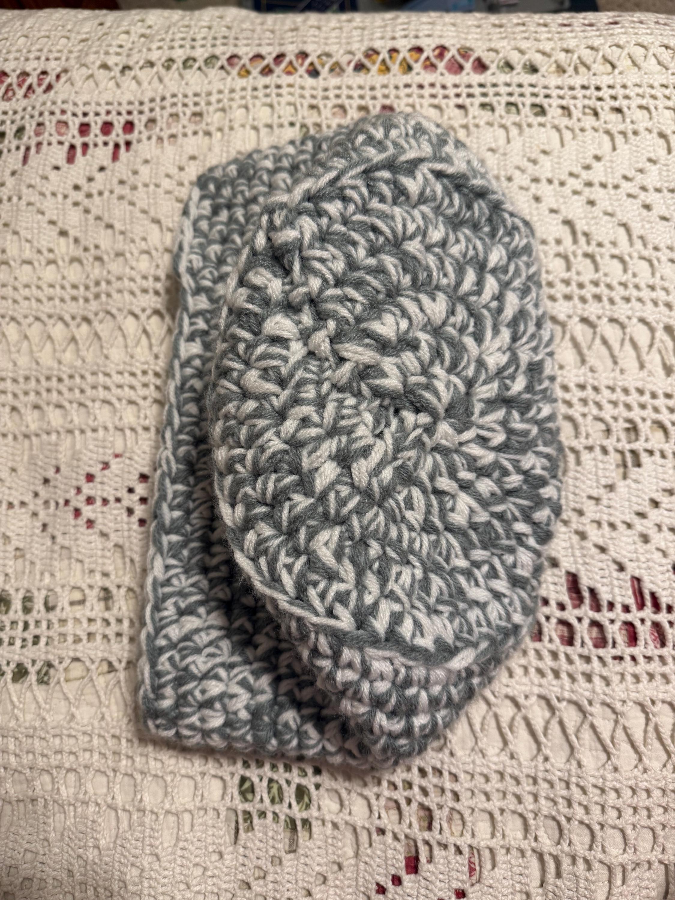 Handmade Crochet Basket: Gray and White Yarn Storage
