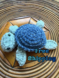 Handmade Velvet Amigurumi Sea Turtle, Soft Blue Ocean Nursery Decor