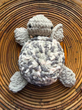 Chunky Crochet Sea Turtle Plushie – Soft Chenille Amigurumi Toy, Grey Marble Nursery Decor