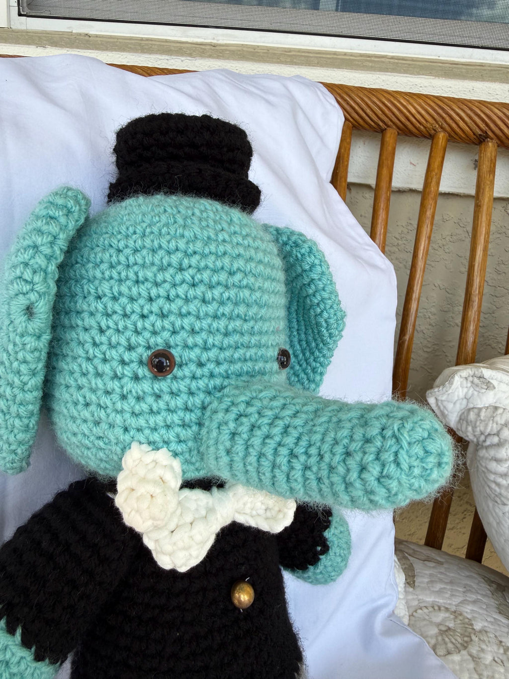 Hand-Crocheted Elephant Plush Toy in Tuxedo, Dapper Amigurumi Stuffed Animal for Nursery Decor