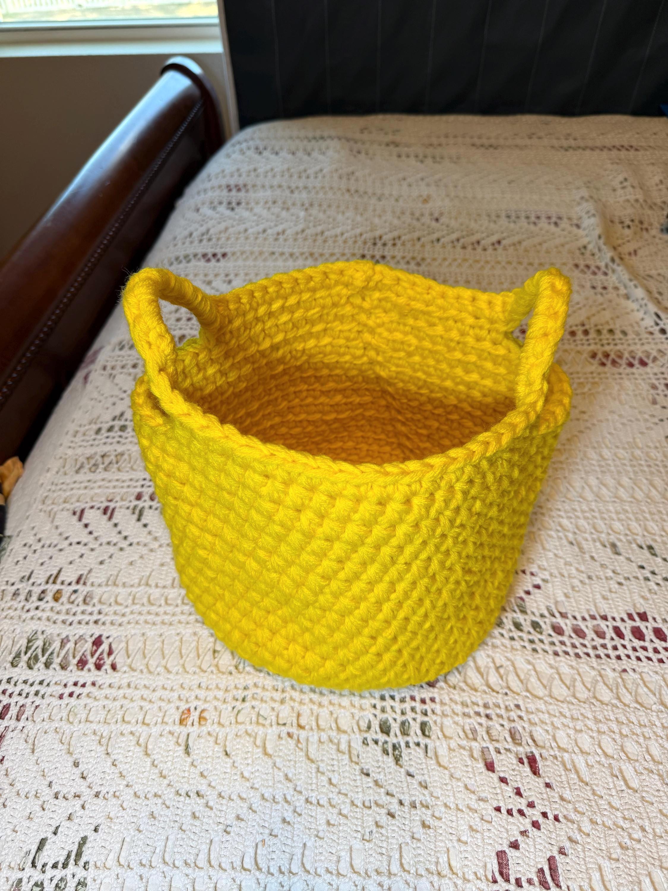 Handmade Yellow Crochet Basket: Acrylic Yarn Storage Bin