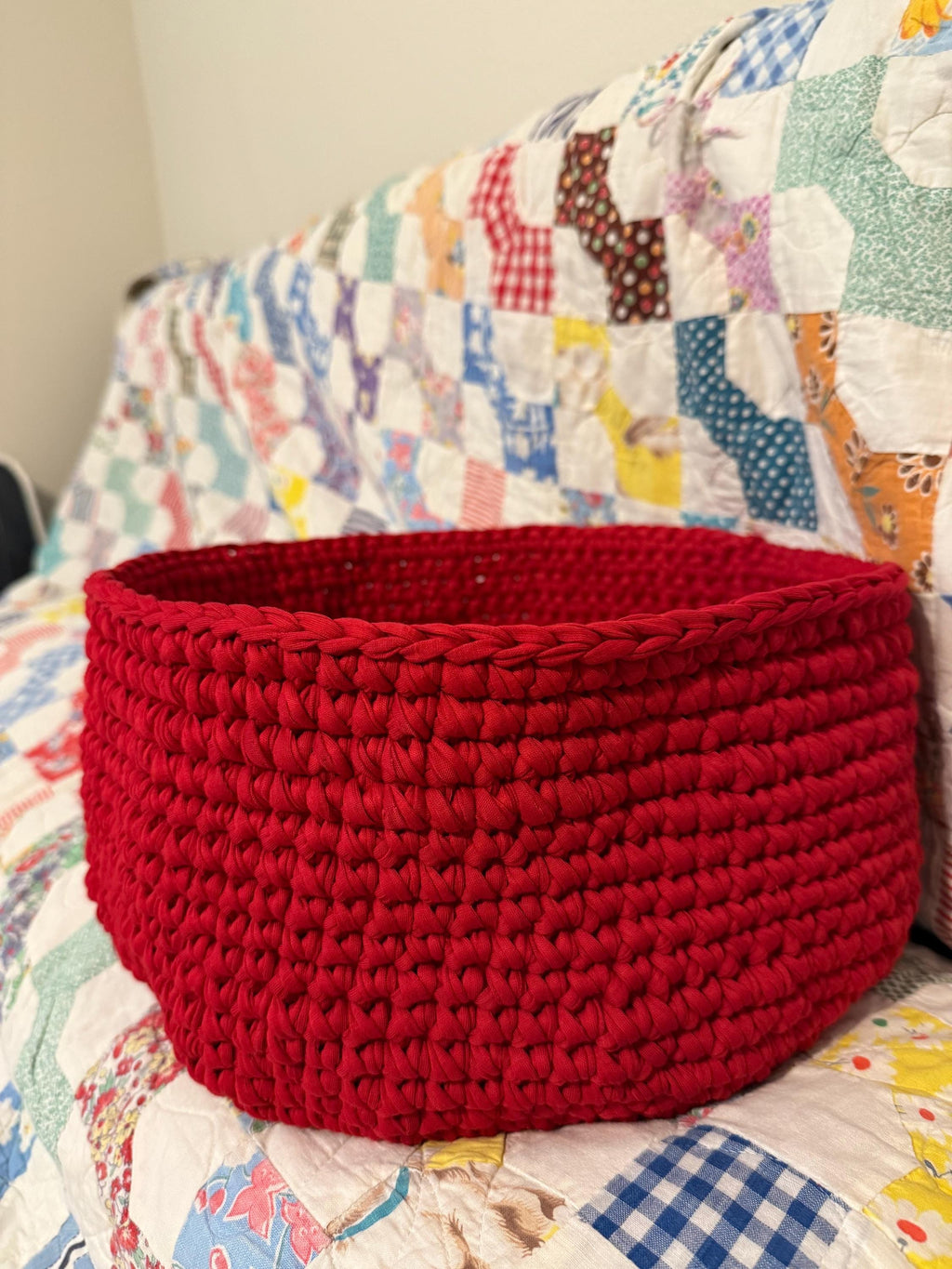 Large Red Crocheted Basket