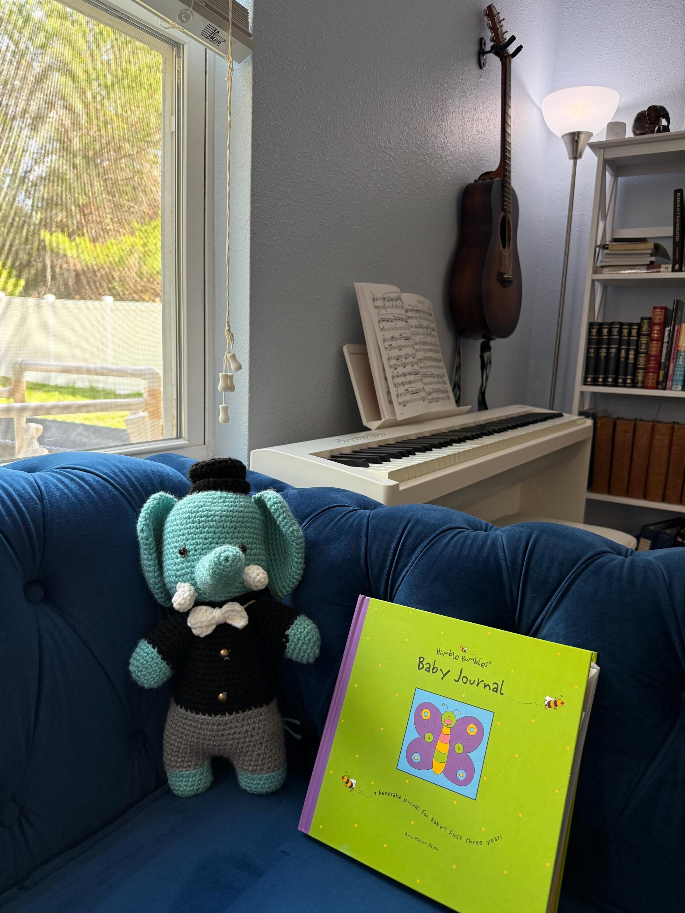 Hand-Crocheted Elephant Plush Toy in Tuxedo, Dapper Amigurumi Stuffed Animal for Nursery Decor