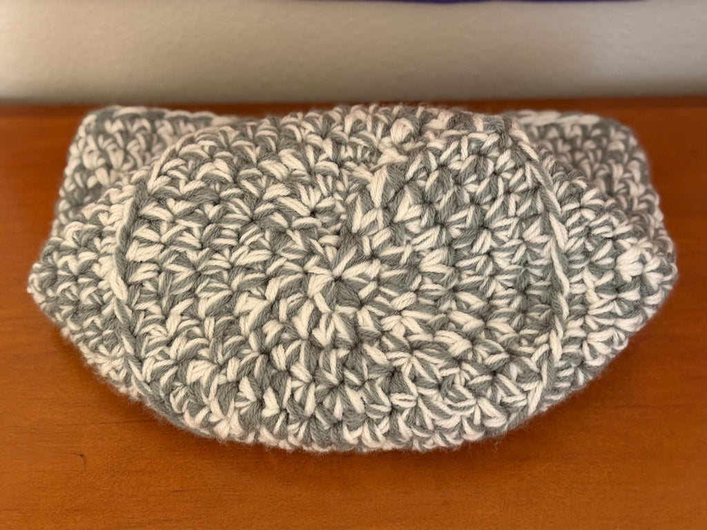 Handmade Crochet Basket: Gray and White Yarn Storage