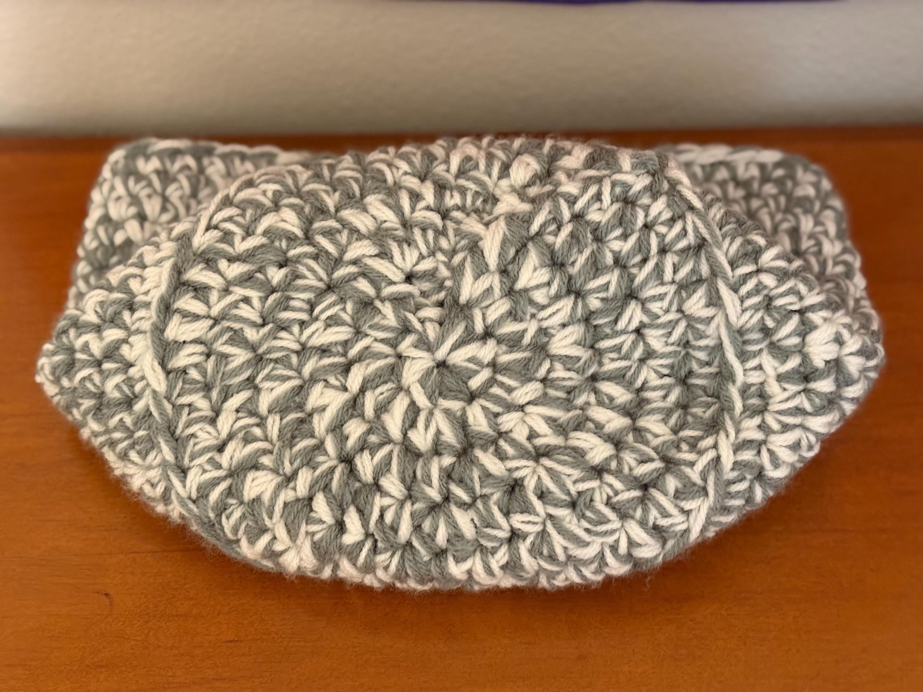 Handmade Crochet Basket: Gray and White Yarn Storage