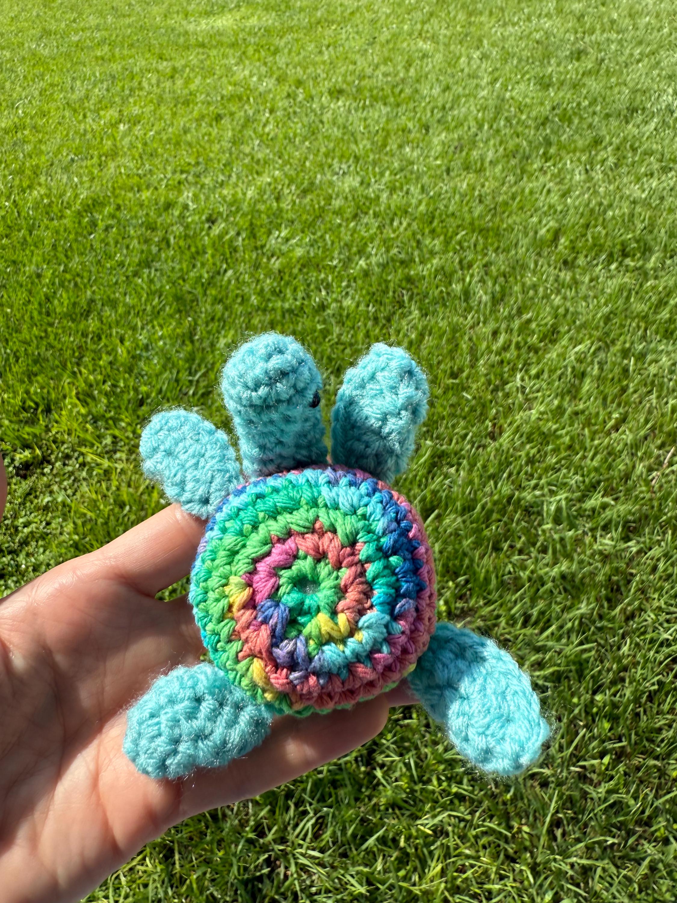 Tropical Crocheted Sea Turtle, Handmade Plushy, Desk Pet, Teacher Gift