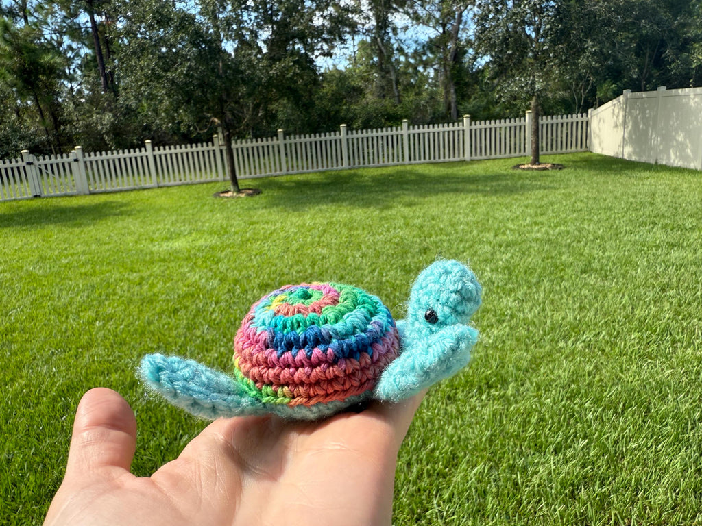 Tropical Crocheted Sea Turtle, Handmade Plushy, Desk Pet, Teacher Gift