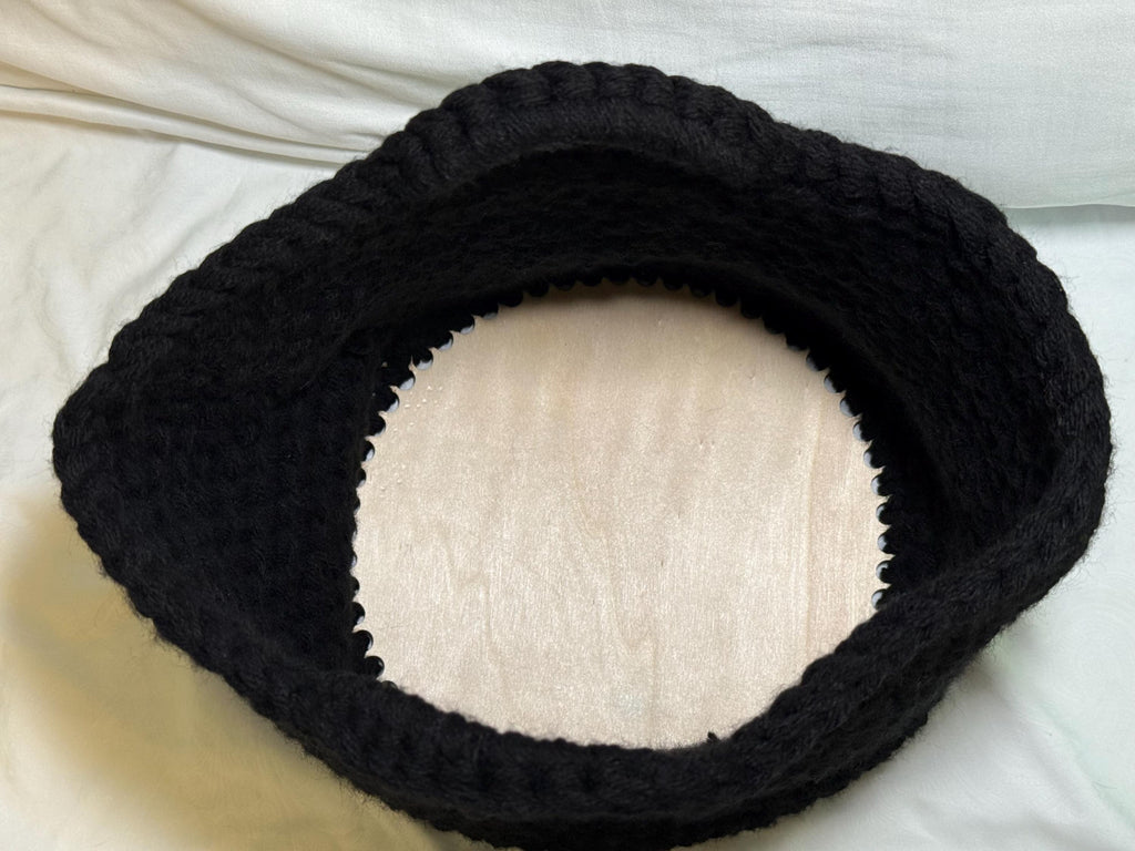 Black Crocheted Basket with Wood Base: Oversized Textile Home Organizer