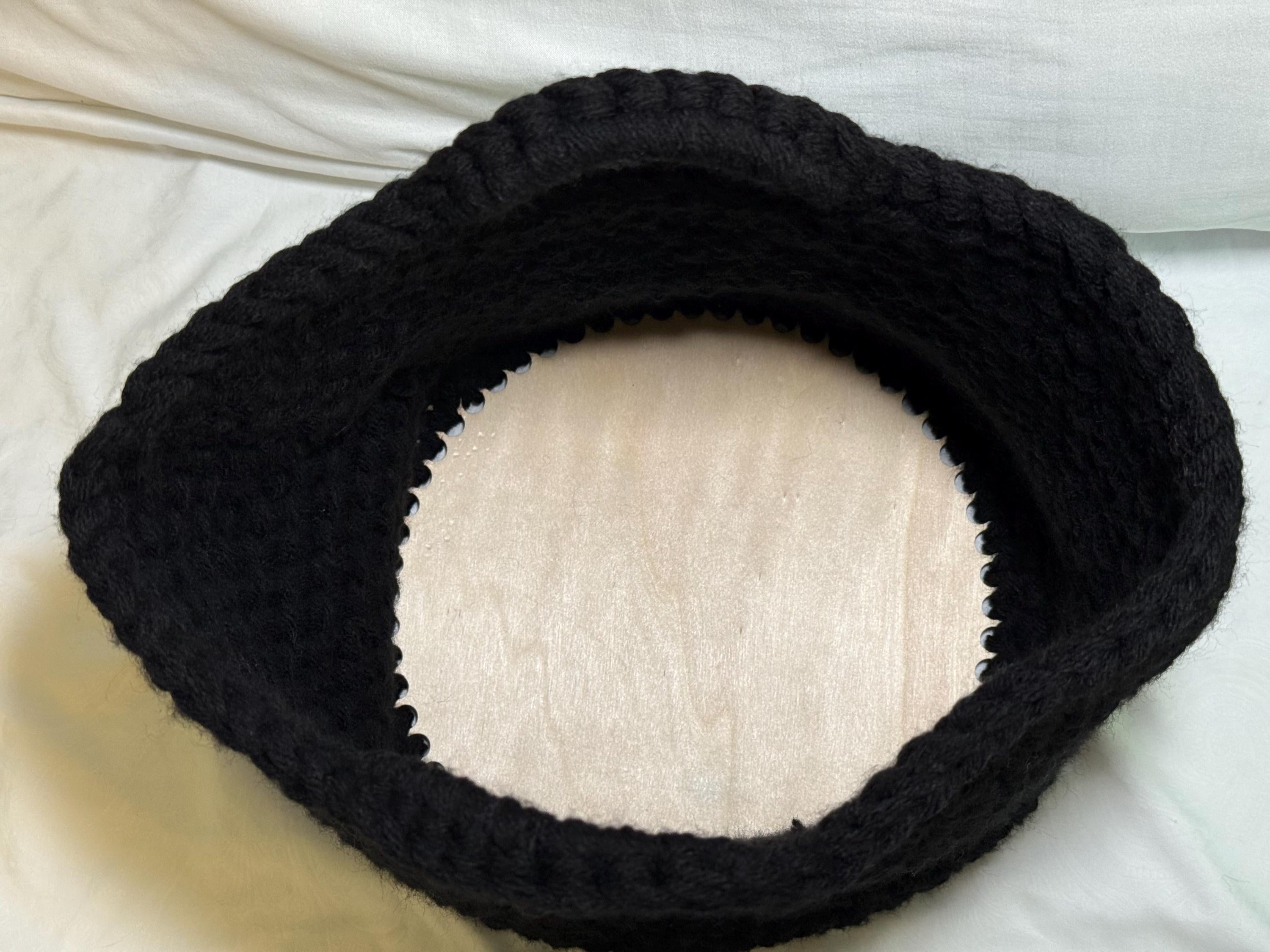 Black Crocheted Basket with Wood Base: Oversized Textile Home Organizer