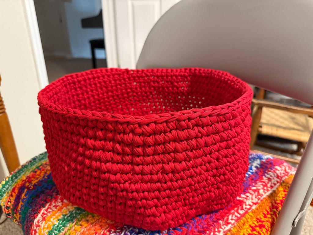 Large Red Crocheted Basket