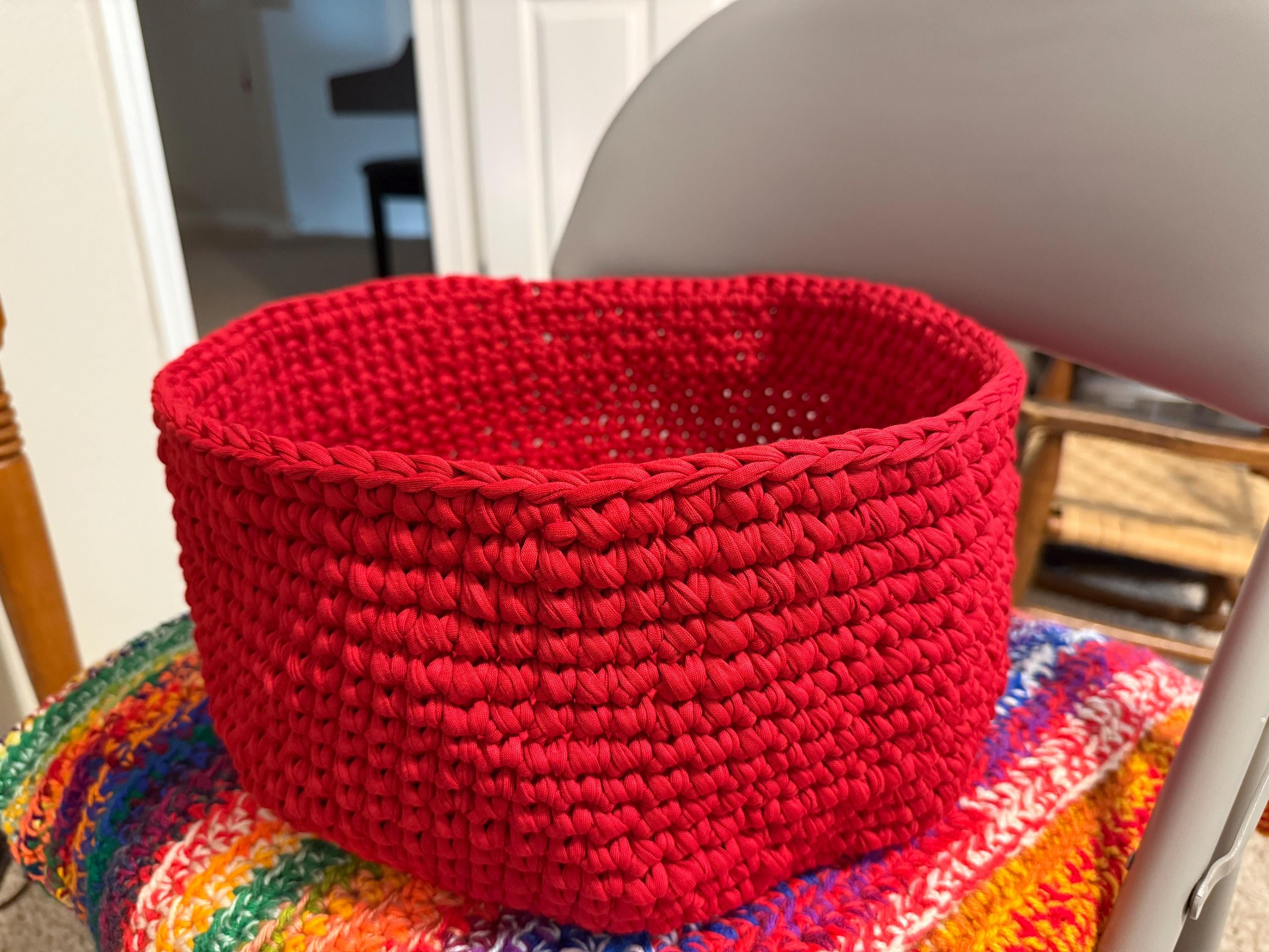 Large Red Crocheted Basket