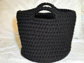 Black Crocheted Basket with Wood Base: Oversized Textile Home Organizer