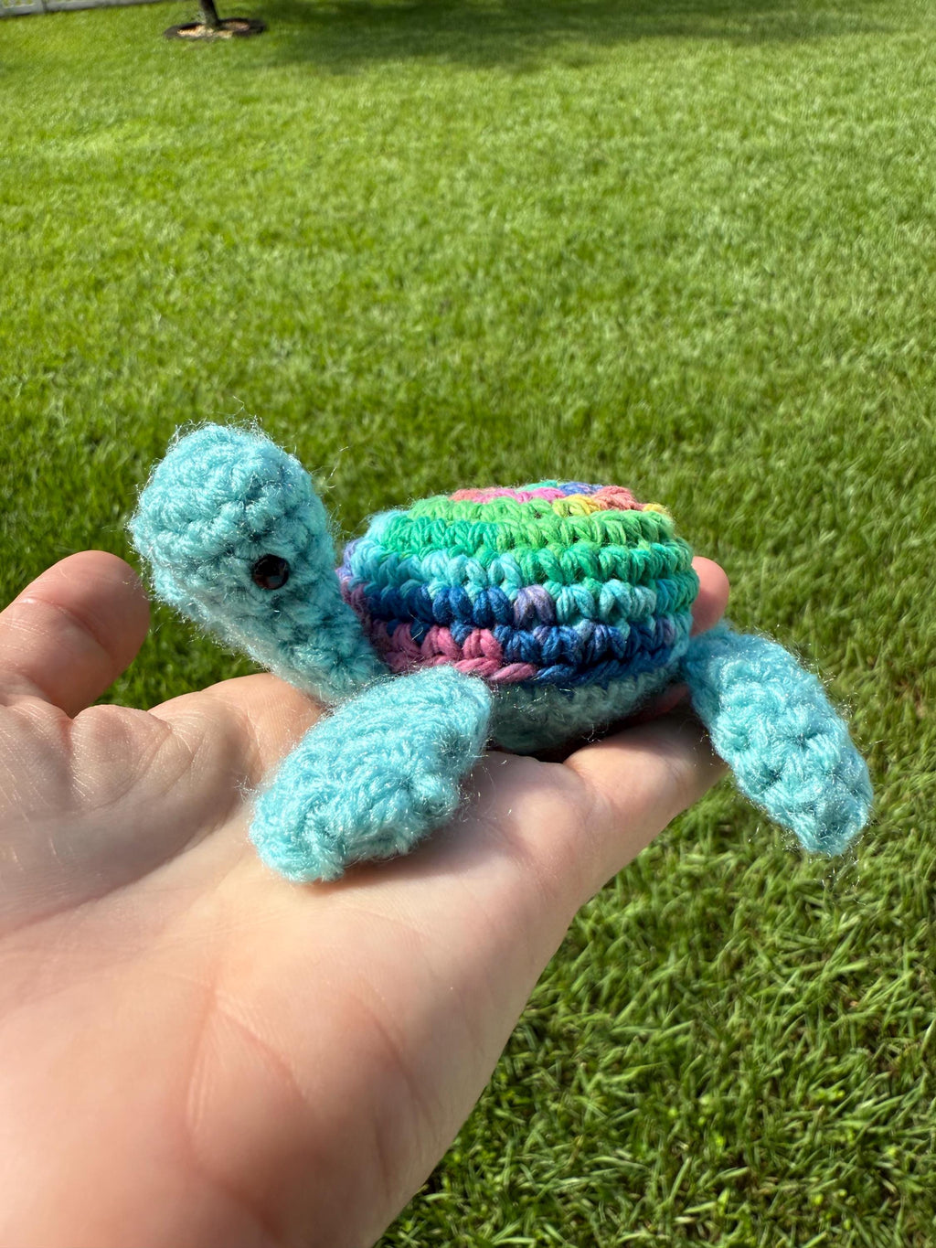 Tropical Crocheted Sea Turtle, Handmade Plushy, Desk Pet, Teacher Gift